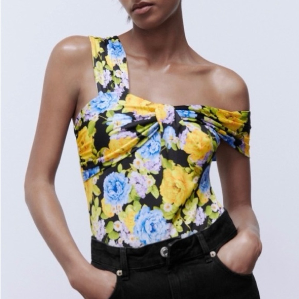 Zara Floral Print Off Shoulder Bodysuit Sz S NWT